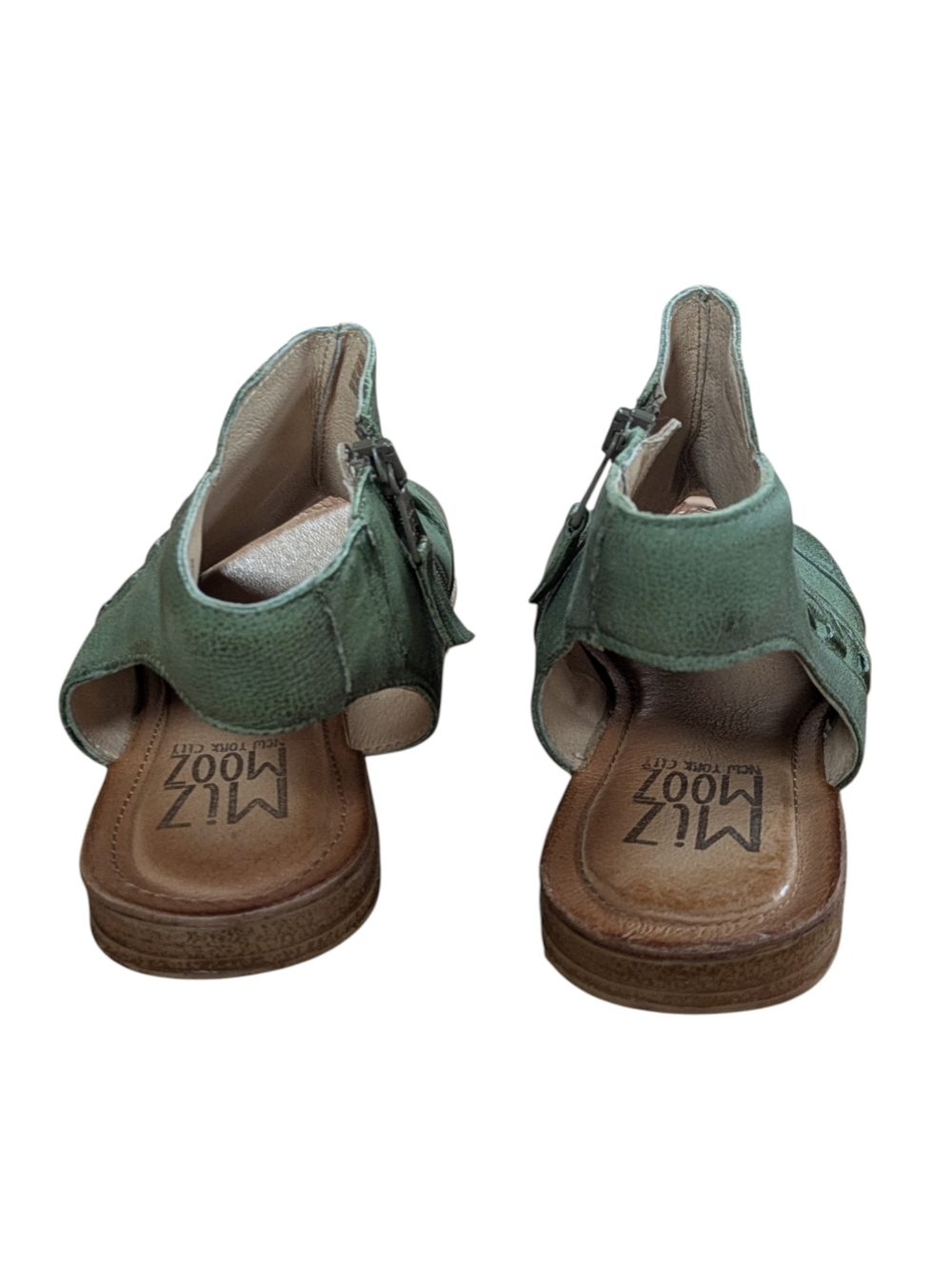Miz Mooz Flaire Ruched Leather Side Zip Aloe Green Sandals Size 38 - Picture 6 of 10